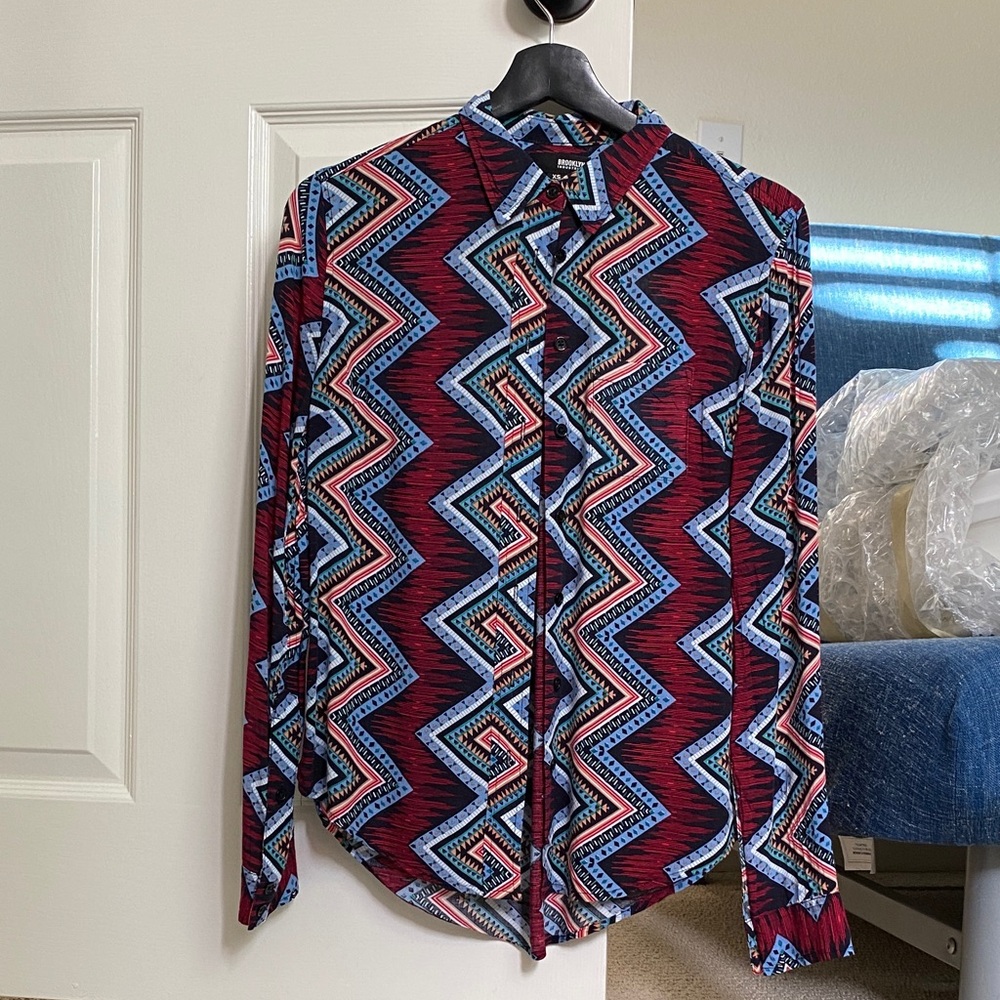 Brooklyn Industries Zigzag Pattern Shirt - Red and Blue